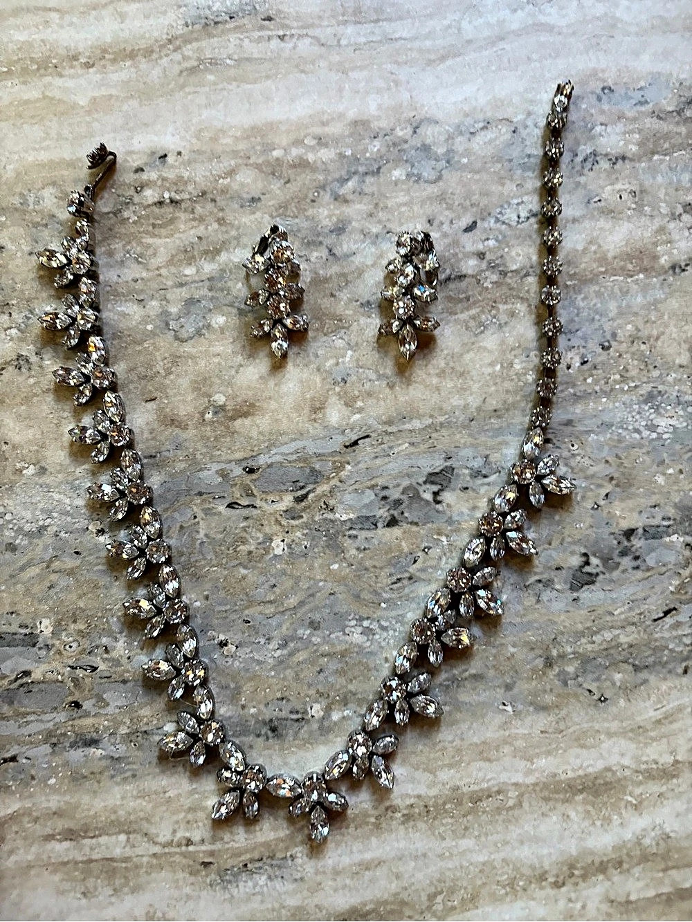 Vintage Kramer  Floral Crystal Necklace & Earrings